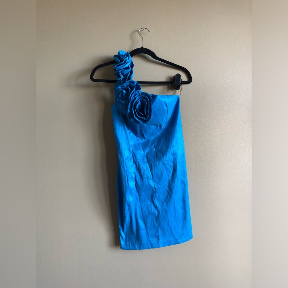 Daisy Women Blue One Shoulder Floral Fitted Dress Size Medium